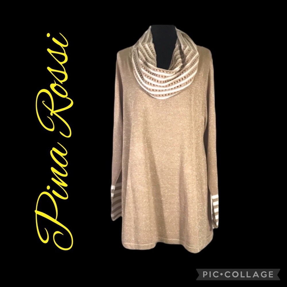 PINA ROSSI (NWOT) GOLD SHIMMER SCARF SWEATER SZ 1x